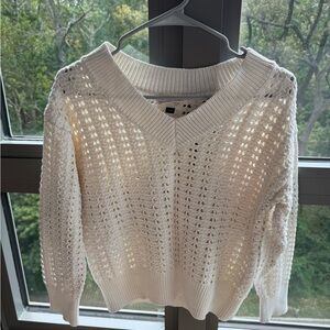 Cream V-Neck Knit Sweater